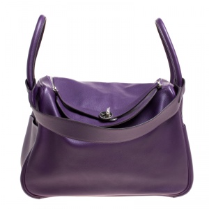 Pre Owned Hermes Ultraviolet Chevre de Coromandel Leather Palladium Lindy 34 Bag