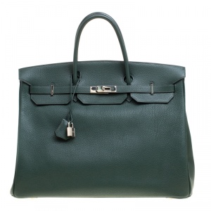 Hermes Vert Fonce Fjord Leather Palladium Hardware Birkin 40 Bag