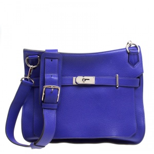 Hermes Blue Clemence Leather Jypsiere 34 Bag