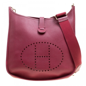 Pre Owned Hermes Ruby Clemence Leather Evelyne III GM Bag