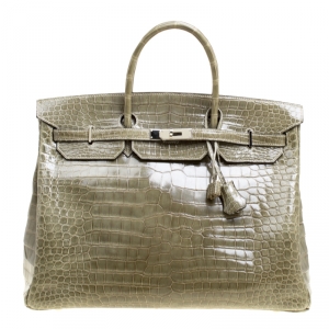 Hermes Olive Green Porosus Crocodile Palladium Hardware Birkin 40 Bag