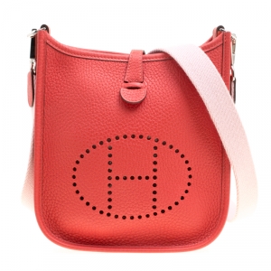 Pre Owned Hermes Rouge Moyen Togo Leather Evelyne TPM Bag