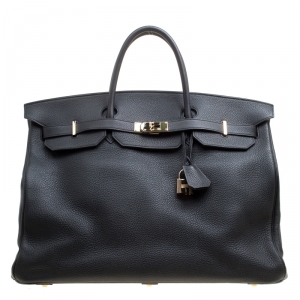 Hermes Black Clemence Leather Gold Hardware Birkin 50 Bag