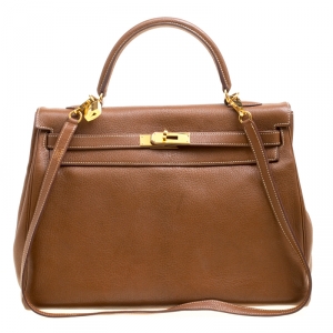 Pre Owned Hermes Gold Chevre de Coromandel Leather Gold Hardware Kelly Retourne 35 Bag