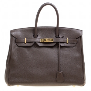 Hermes Cacao Togo Leather Gold Hardware Birkin 35 Bag