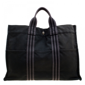 Hermes Black Canvas Fourre Tout Tote