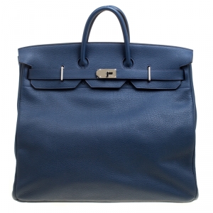 Hermes Blue De Presse Clemence Leather Palladium Hardware HAC Birkin 50 Bag