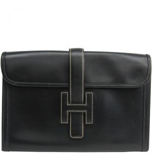 Hermes  Black Box Calf Leather Jige PM Clutch Bag