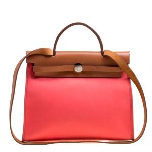 Hermes Bougainvillea/Brown Canvas and Leather Herbag Zip 31 Bag