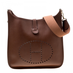 Pre Owned Hermes Havane Ardennes Leather Evelyne I GM Bag