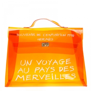 Hermes Orange Clear Vinyl Souvenir Kelly Bag