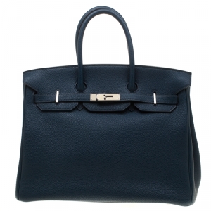 Hermes Bleu De Malte Leather Palladium Hardware Birkin 35 Bag