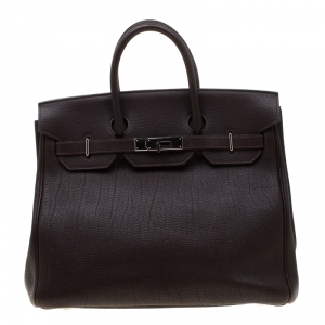 Hermes Chocolate Fjord Leather Palladium Hardware HAC Birkin 32 Bag