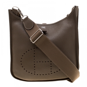 Pre Owned Hermes Etoupe Clemence Leather Evelyne III PM Bag