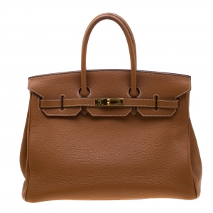 Hermes Brown Togo Leather Gold Hardware Birkin 35 Bag