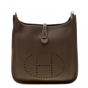 Pre Owned Hermes Etoupe Clemence Leather Evelyne III PM Bag