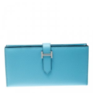 Hermes Blue Zephyr Epsom Leather Bearn Gusset Wallet