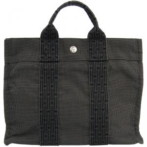 Pre Owned Hermes Grey/Black Canvas Herline PM Tote