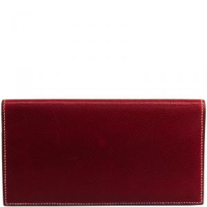 Pre Owned Hermes Red Courchevel Leather Long Wallet
