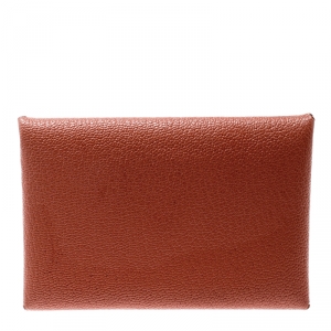 Hermes Chevre Mysore Rose Tea  Leather Calvi Card Holder