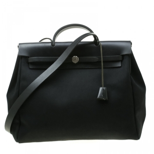 Pre Owned Hermes Black Canvas and Leather 2in1 Herbag Zip 39 Bag