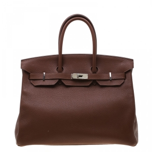 Hermes Brown India Clemence Leather Palladium Hardware Birkin 35 Bag