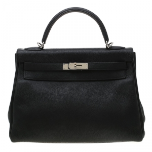 Pre Owned Hermes Black Togo Leather Palladium Hardware Kelly Retourne 32 Bag