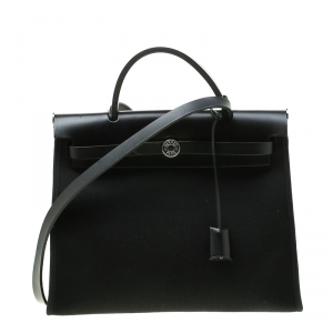 Pre Owned Hermes Black Canvas and Leather Herbag Zip 31 Bag