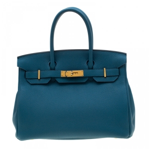 Hermes Bleu de Galice Togo Leather Gold Hardware Birkin 30 Bag