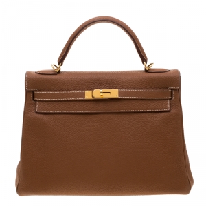 Pre Owned Hermes Caramel Clemence Leather Gold Hardware Kelly Retourne 32 Bag