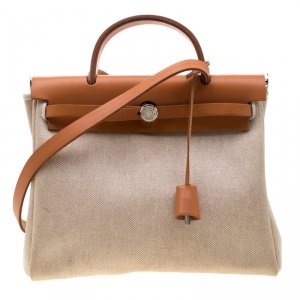 Hermes Beige/Tan Canvas and Leather Herbag Zip 31 Bag