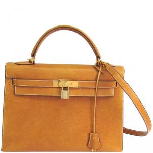 Hermes Saffron Leather Gold Hardware Kelly Retourne 32 Bag
