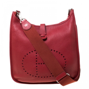 Pre Owned Hermes Vermillon Togo Leather Evelyne III GM Bag