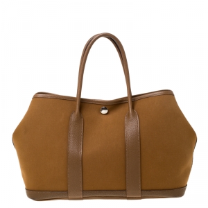 Hermes Brown Canvas and Leather Garden Party TPM Bag