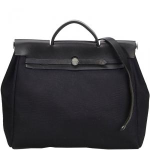 Pre Owned Hermes Black Canvas Herbag MM Satchel