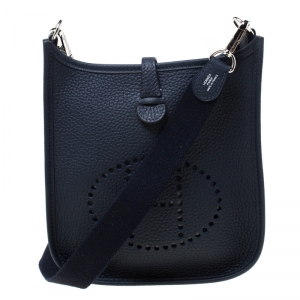 Hermes Blue Indigo Clemence Leather Evelyne TPM Bag