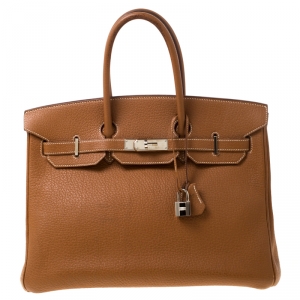 Hermes Brown Clemence Leather Palladium Hardware Birkin 35 Bag