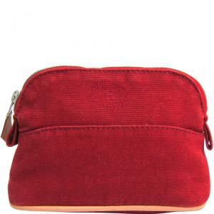 Pre Owned Hermes Bordeaux Toile Canvas Mini Bolide Pouch
