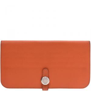 Pre Owned Hermes Orange Leather Dogon Wallet