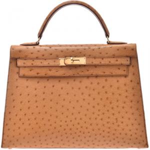 Hermes Chestnut Ostrich Gold Hardware Kelly Sellier 32 Bag