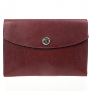 Pre Owned Hermes Vintage Burgundy Box Calf Leather Rio Clutch