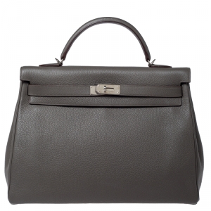 Hermes Etain Clemence Leather Palladium Hardware Kelly Retourne 40 Bag