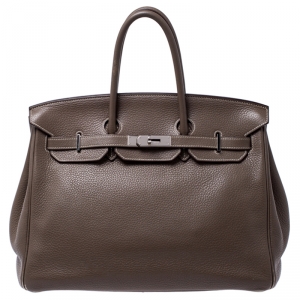 Hermes Taupe Grey Clemence Leather Palladium Hardware Birkin 35 Bag