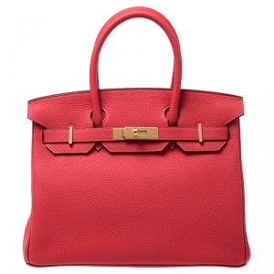 Hermes Rouge Pivoine Togo Leather Gold Hardware Birkin 30 Bag