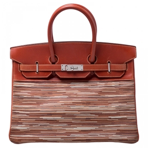 Birkin Brique Vibrato and Calf Box Leather Palladium Hardware Birkin 35 Bag