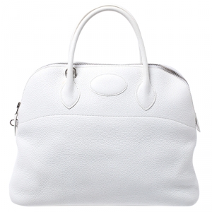 Hermes White Togo Leather Palladium Hardware Bolide 35 Bag