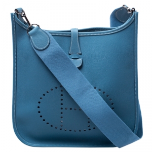 Pre Owned Hermes Blue Lagon Epsom Leather Evelyne III PM Bag