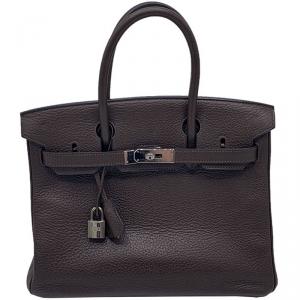 Hermes Chocolate Taurillon Clemence Leather Gold Hardware Birkin 30 Bag