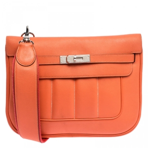 Pre Owned Hermes Orange Leather Palladium Hardware Berline Bag