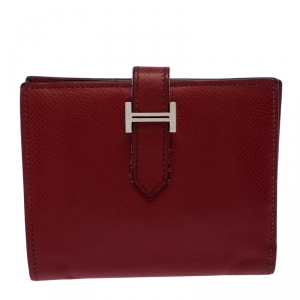 Pre Owned Hermès Red Leather Bearn Compact Wallet
